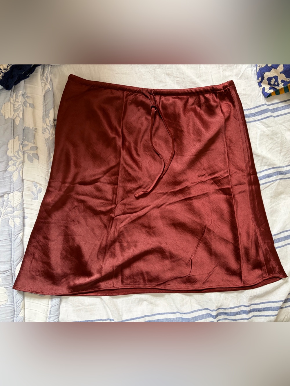 Satin A-Line Midi Skirt in Deep Burgundy